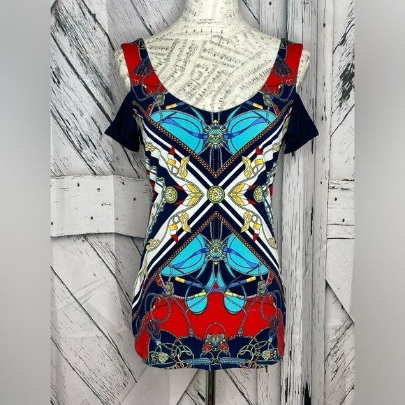 Eva Varro Cold Shoulder Top Nautical S/M - Picture 1 of 6